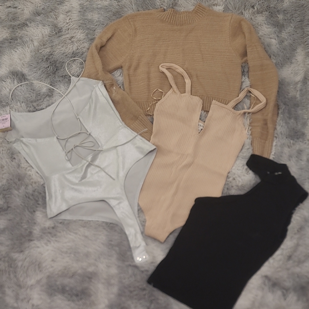 Tan Sweater and Bodysuit Set